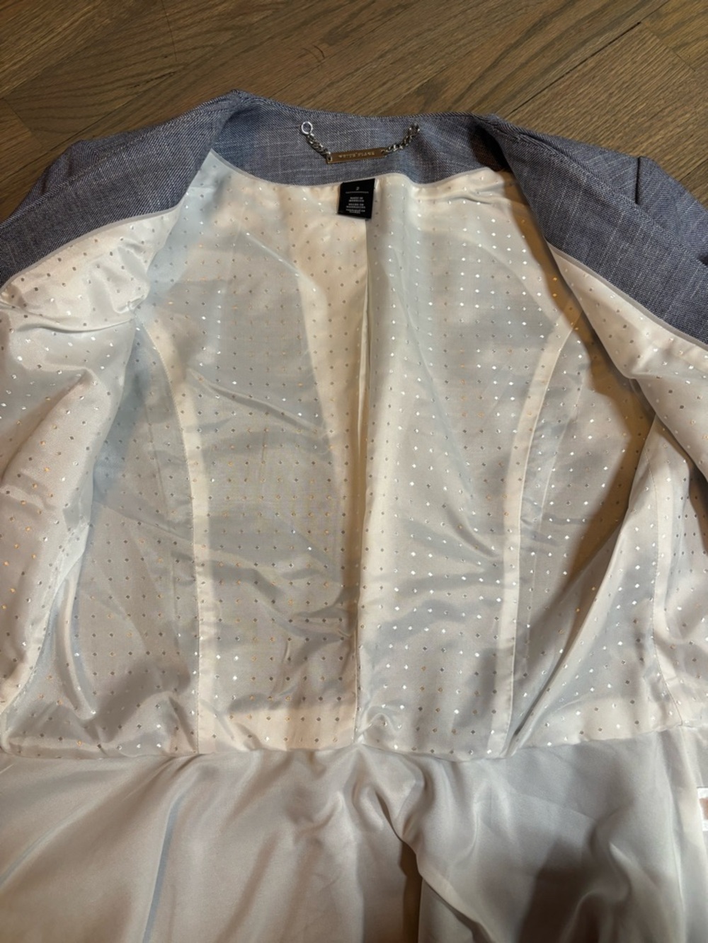 White House Black Market Blue Gray Draped Open-Front Blazer. Size 2 - Picture 4 of 8
